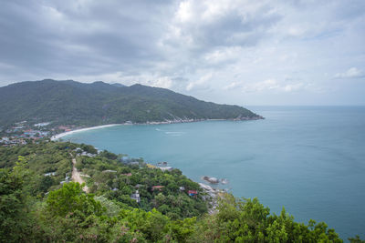 Scenic view of bay against sky