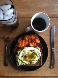 Directly above shot of breakfast served on table