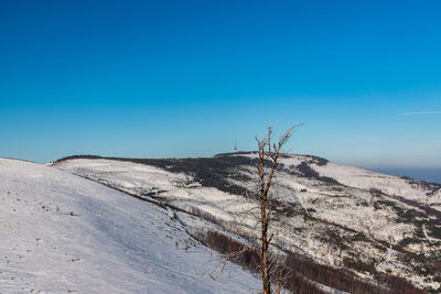 Low angle view of land against clear blue sky