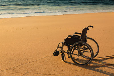 High angle view of bicycle on beach