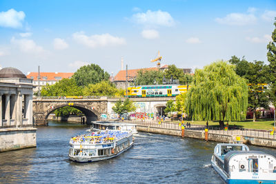 View of bridge over river against sky
