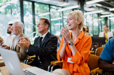 Business colleagues working in office