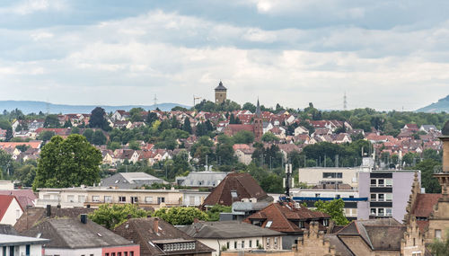 High angle view of townscape against sky