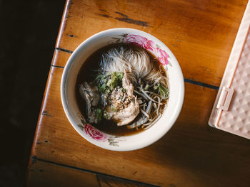 High angle view of food in bowl on table
