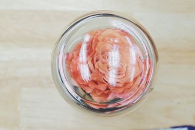 High angle view of jar on table