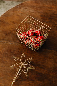 High angle view of christmas decoration on table