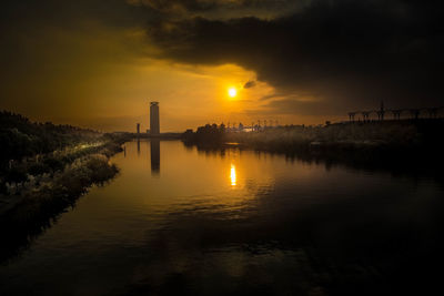 Scenic view of sunset over city