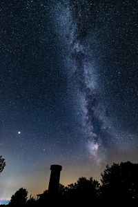 Low angle view of silhouette trees against sky at night