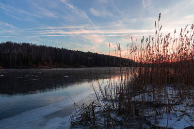 Scenic view of lake against sky during sunset