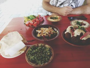 High angle view of food on table