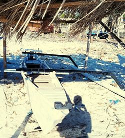 High angle view of messy land on sand
