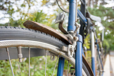 Low angle view of bicycle wheel