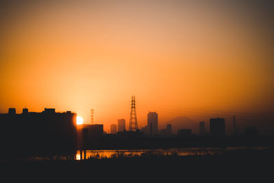 View of city at sunset