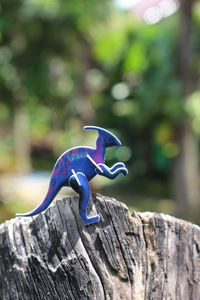 Close-up of a toy animal on wood