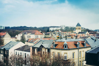 High angle view of townscape against sky during winter