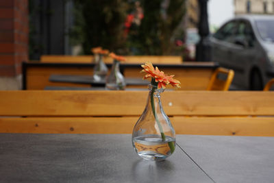 Close-up of glass vase on table