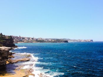 Scenic view of sea against clear sky