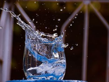 Close-up of water splashing in glass