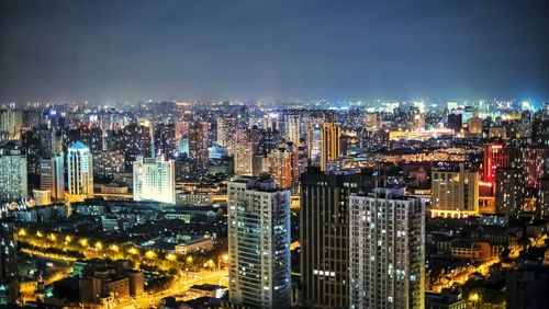 High angle view of illuminated city