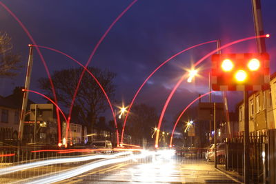 Light trails on street light at night