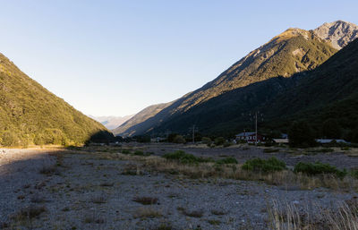 Scenic view of mountains against clear sky