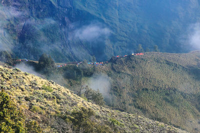 High angle view of mountains against sky