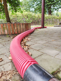 Close-up of pipe on footpath in park