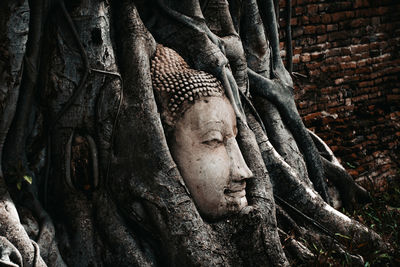 Statue of buddha against building