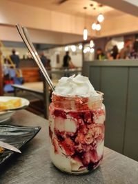 Close-up of dessert on table in restaurant