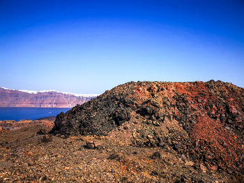 Scenic view of nea kameni volcanic island 