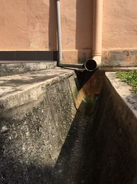 High angle view of water pipe on wall
