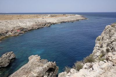 High angle view of sea against clear sky