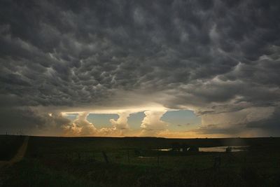 Scenic view of landscape against dramatic sky