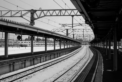 Railroad tracks on railroad station platform
