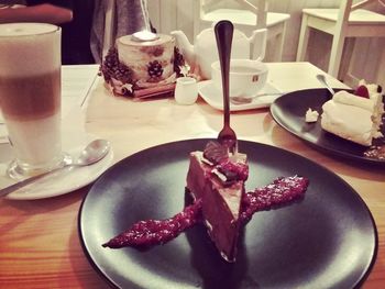 Close-up of cake in plate on table