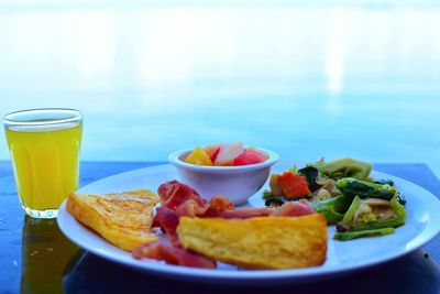 Close-up of breakfast served on table