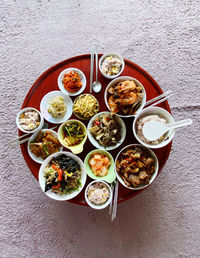 High angle view of food on table