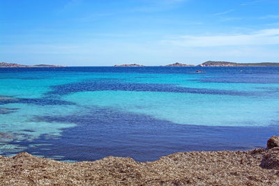 Scenic view of sea against blue sky