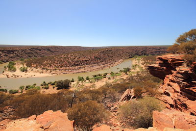 Scenic view of desert against clear sky