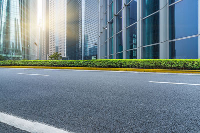 View of city street and modern office building