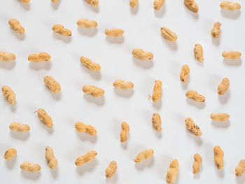 Directly above shot of peanuts against white background