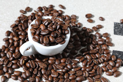 Close-up of coffee beans on table