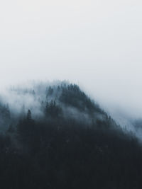 Scenic view of landscape against sky during foggy weather