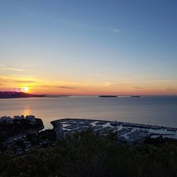 Scenic view of sea against sky at sunset