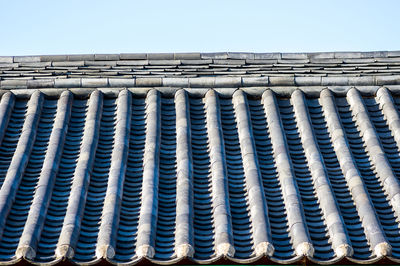 Low angle view of building against clear blue sky