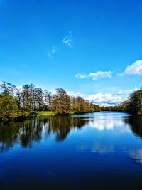 Scenic view of lake against blue sky