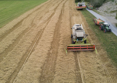 High angle view of tractor on field