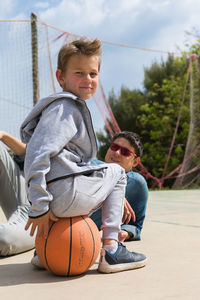 Father and son at park