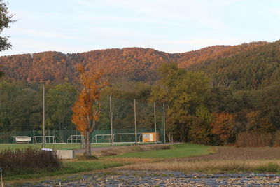 Scenic view of landscape against sky during autumn