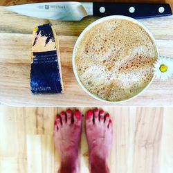 Low section of woman standing on table